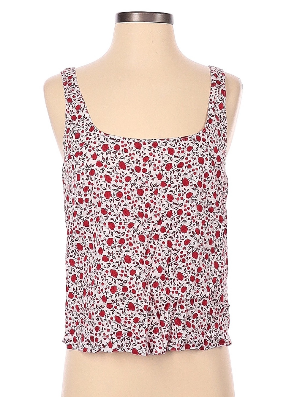 Reformation Floral Scoop Neck Tank Top - White with Red Floral